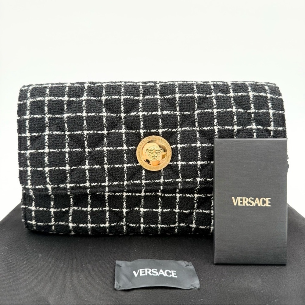 Versace Medusa Quilted Tweed Wallet/Crossbody with Lambskin Leather Interior NWT